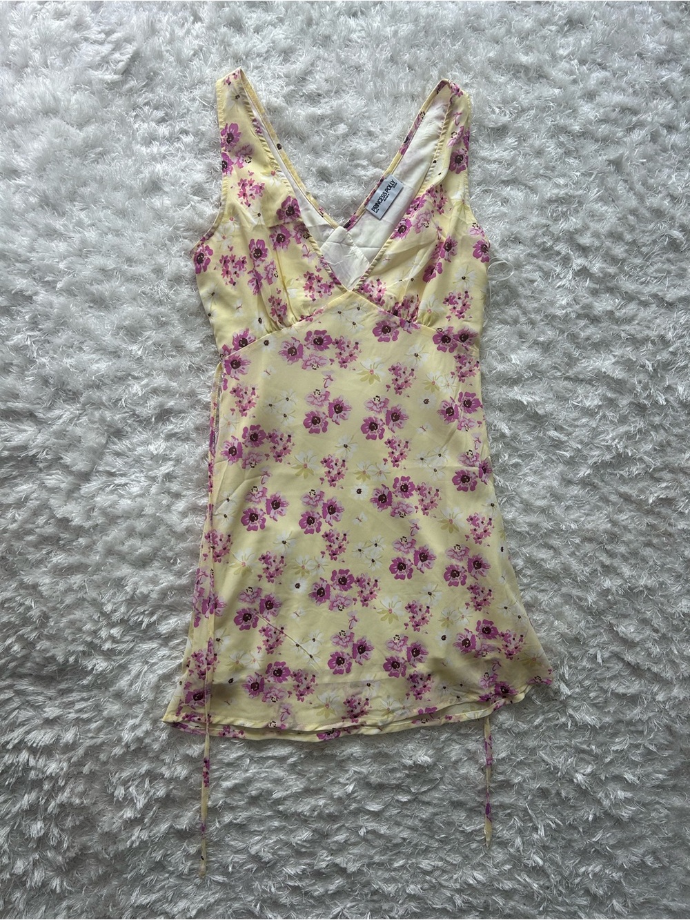 Princess Polly Yellow Satin Floral Slip with Pink Rose Print